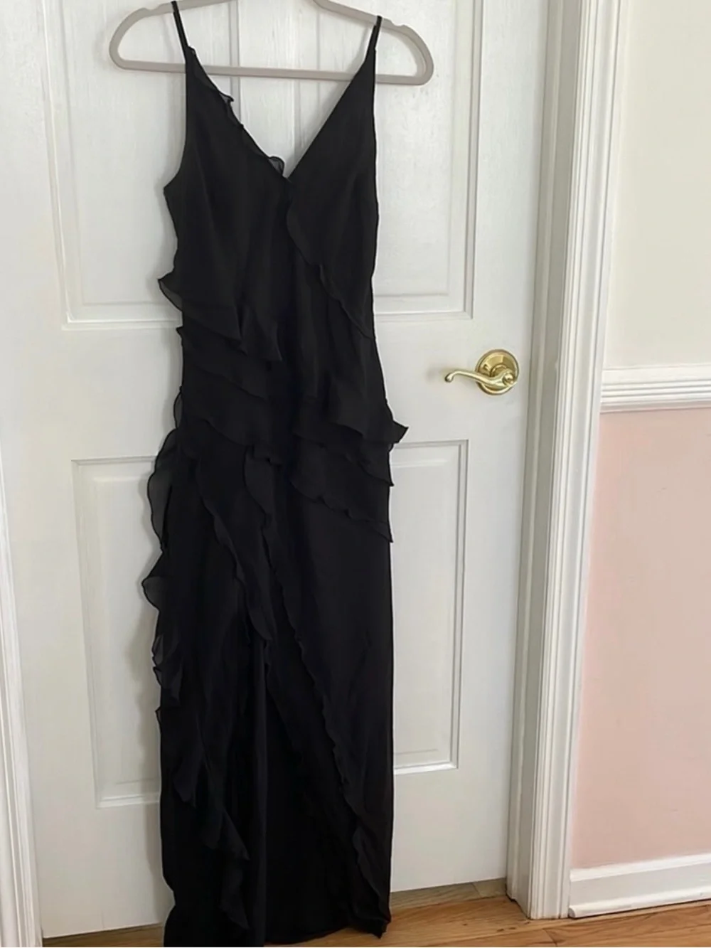 Abercrombie & Fitch Black Ruffle Slip Maxi Dress